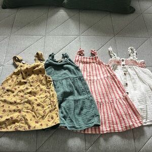 4 Kids Dresses in Yellow, Green, Red, and White size 3t